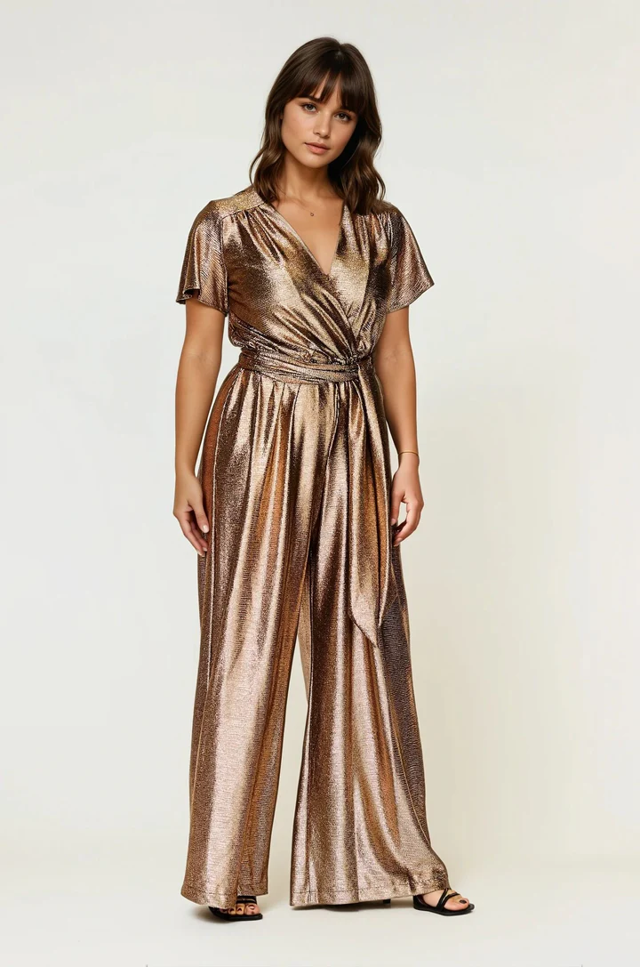 Helena Cap Sleeve Jumpsuit Gold
