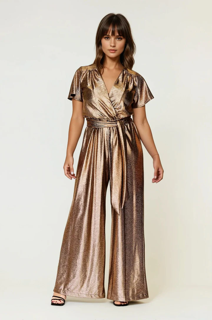 Helena Cap Sleeve Jumpsuit Gold