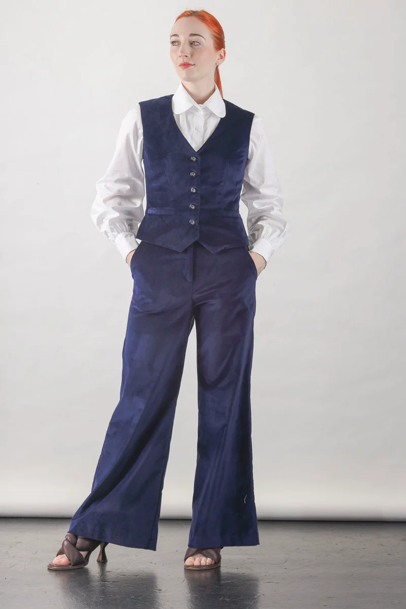High Waisted Pants in Navy Velvet