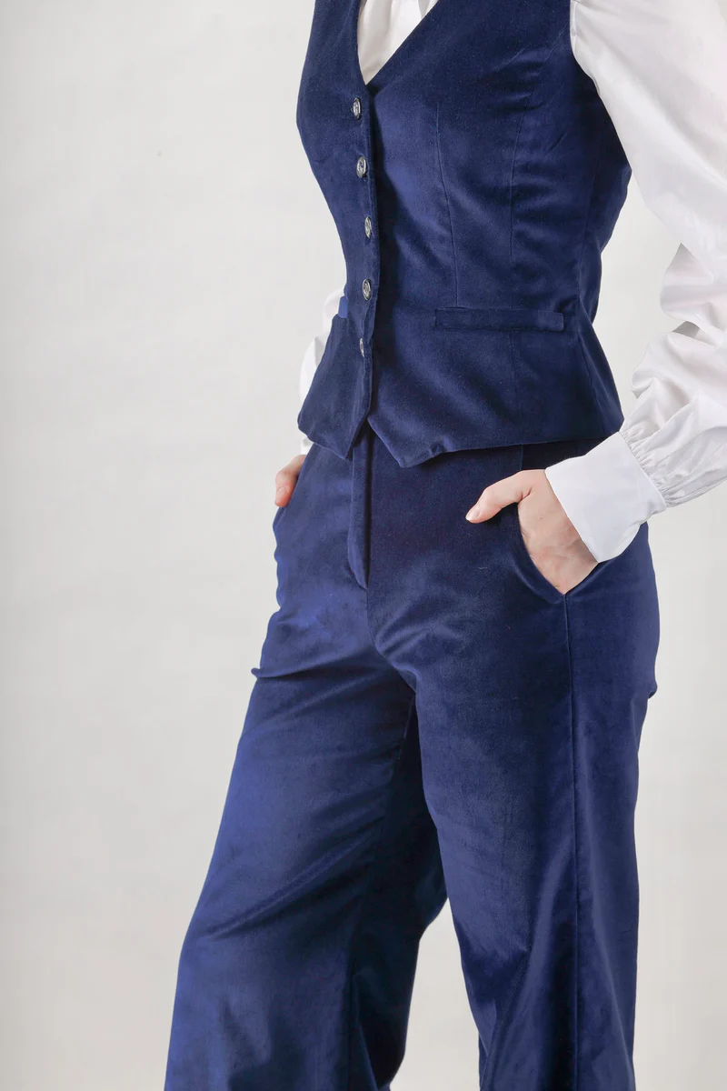 High Waisted Pants in Navy Velvet
