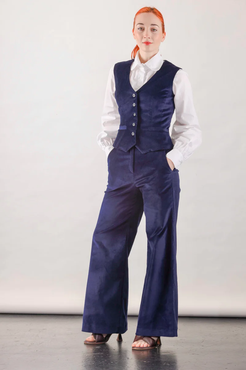 High Waisted Pants in Navy Velvet