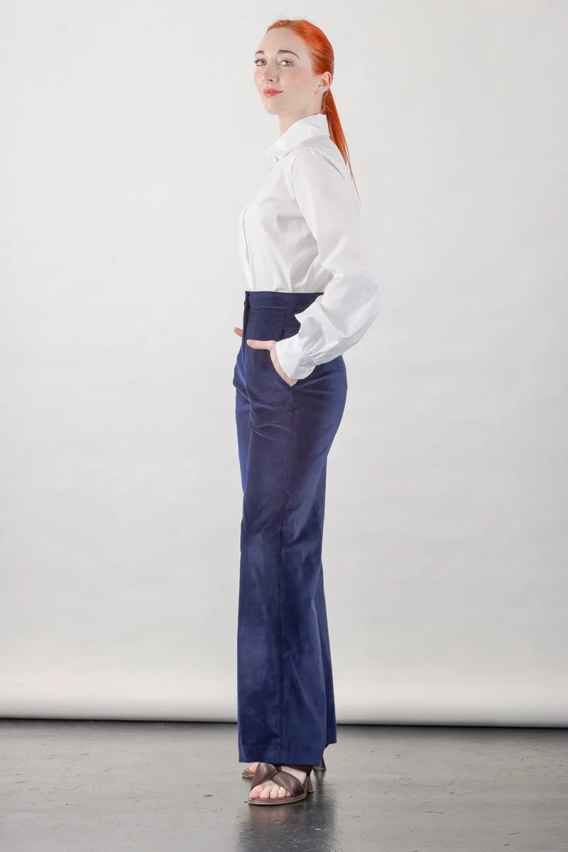 High Waisted Pants in Navy Velvet