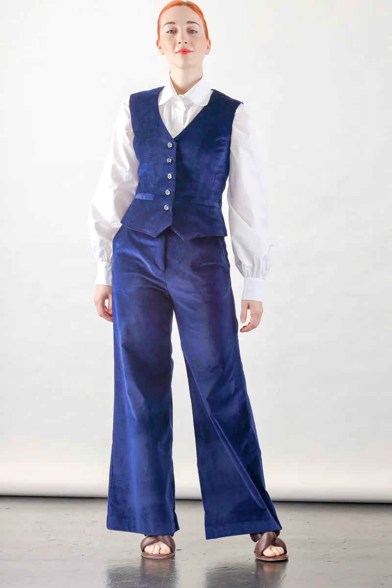 High Waisted Pants in Navy Velvet