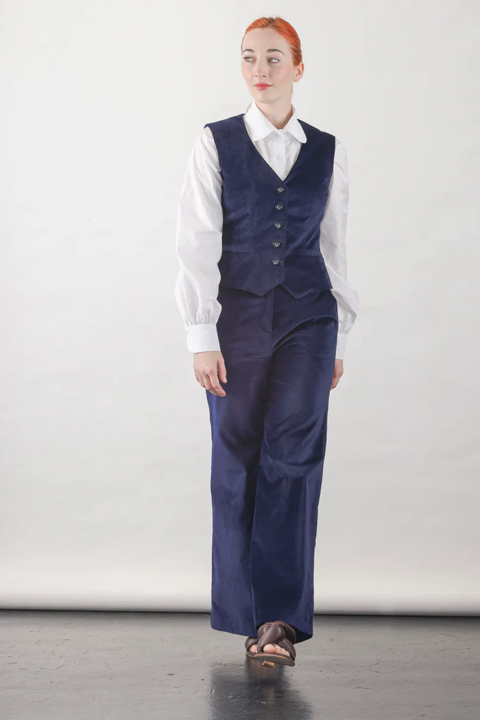 High Waisted Pants in Navy Velvet