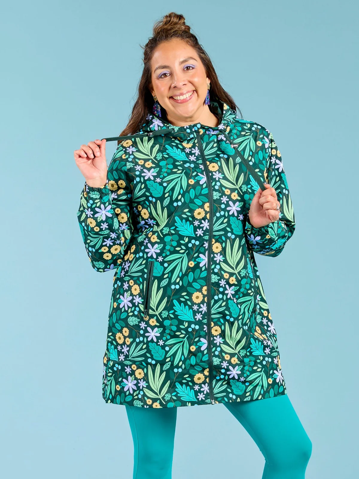 Leaves and Blooms Longline Raincoat