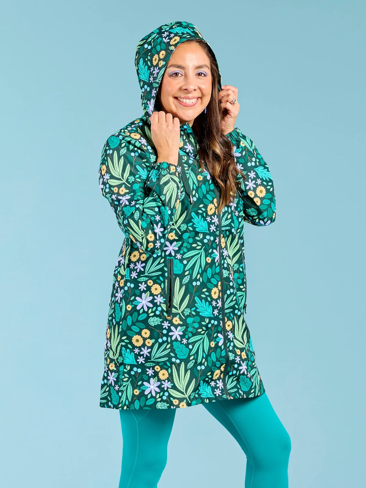 Leaves and Blooms Longline Raincoat