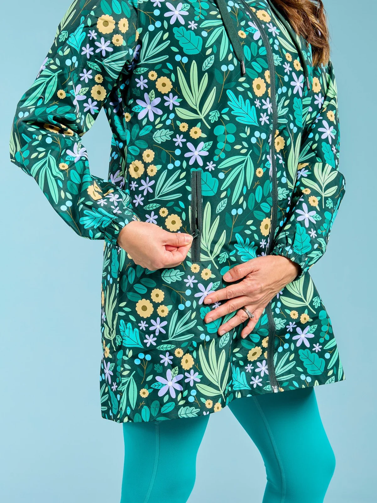 Leaves and Blooms Longline Raincoat