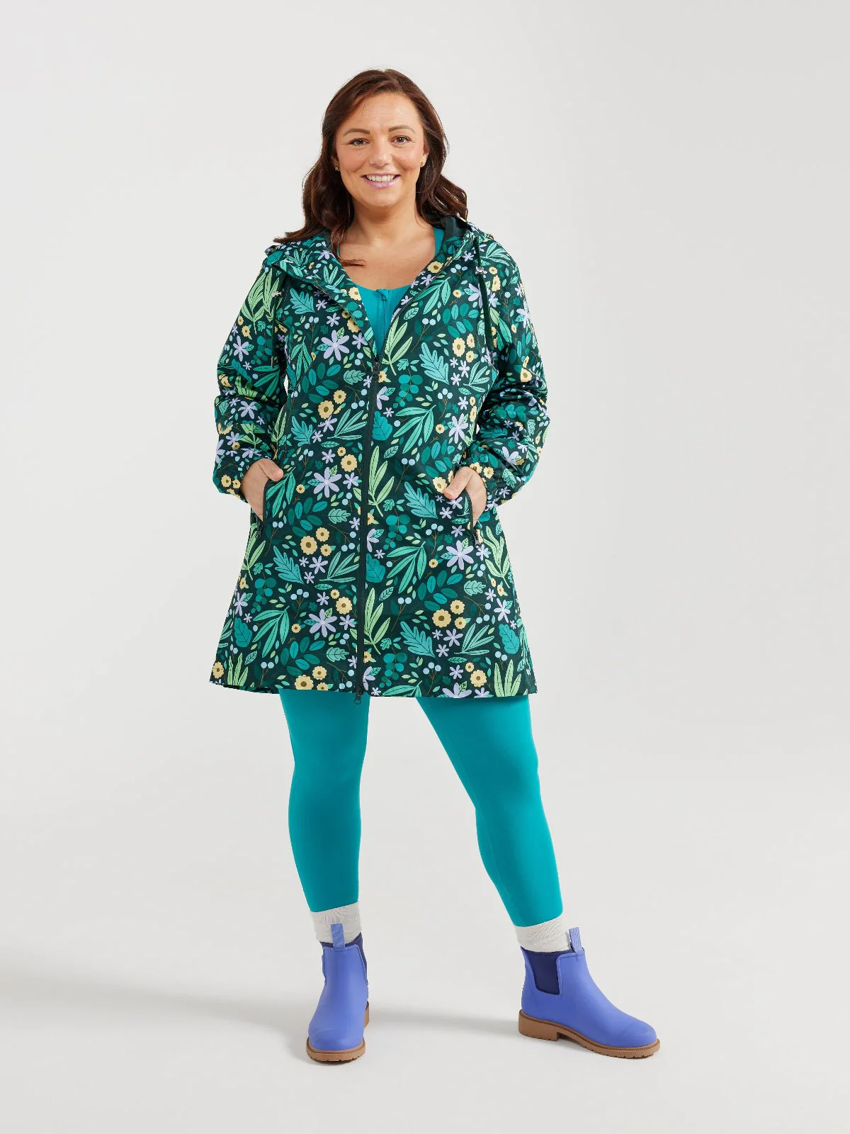 Leaves and Blooms Longline Raincoat