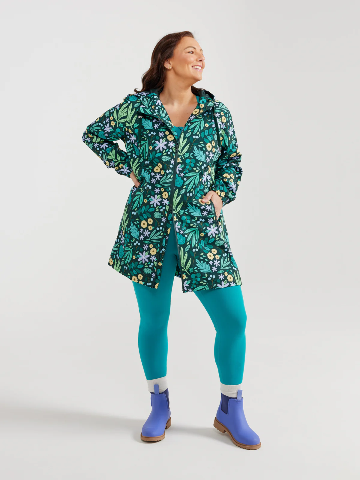 Leaves and Blooms Longline Raincoat