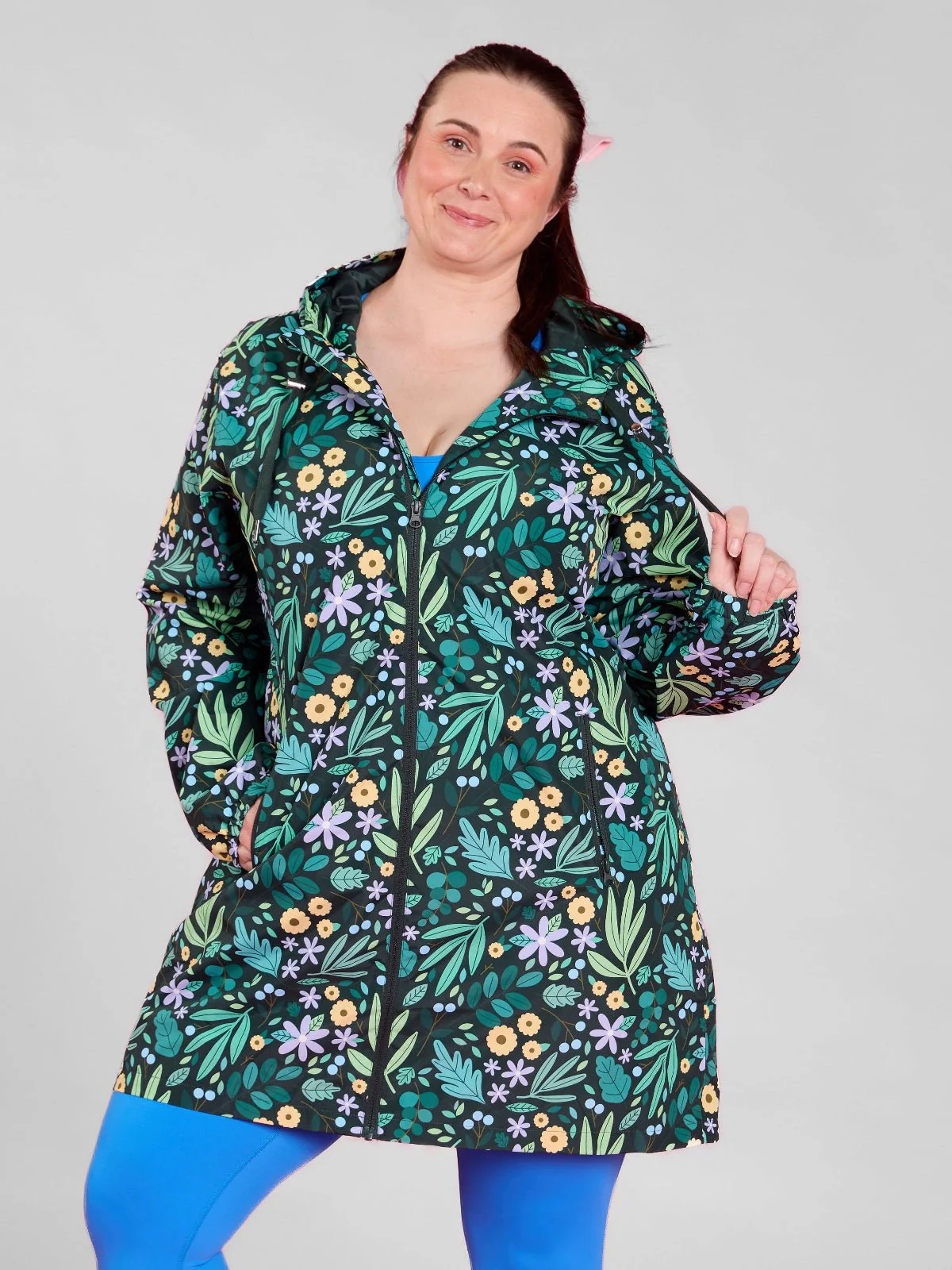 Leaves and Blooms Longline Raincoat