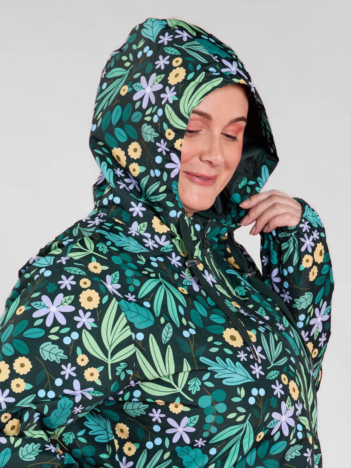 Leaves and Blooms Longline Raincoat