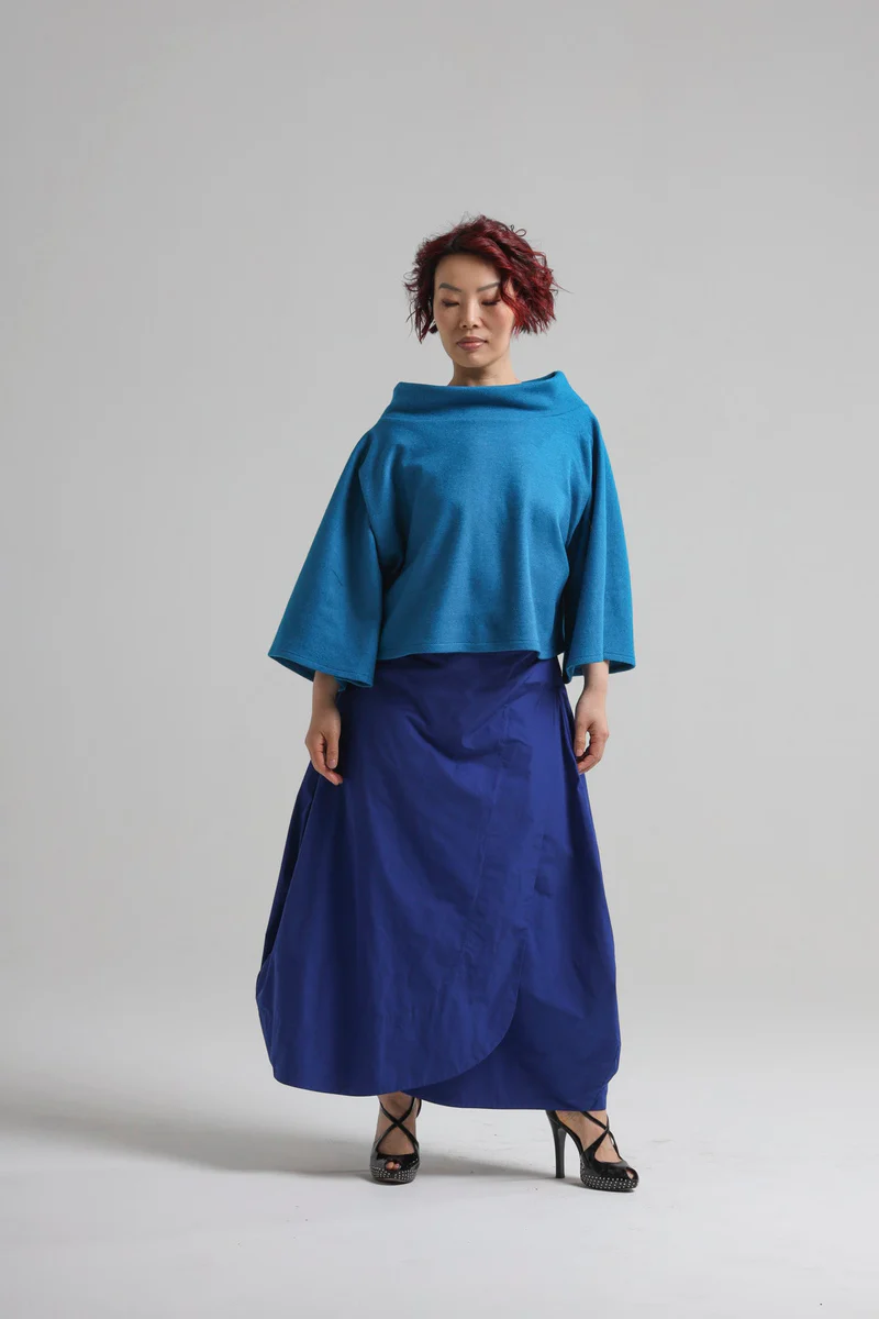 Sally Top in Blue Boiled Wool